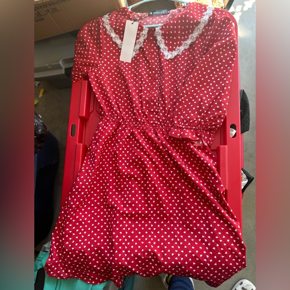 Vintage style Red Dress with White Heart Pattern